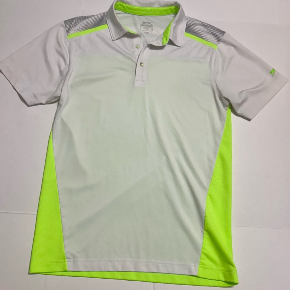 Slazenger White and Neon Green Polo Shirt